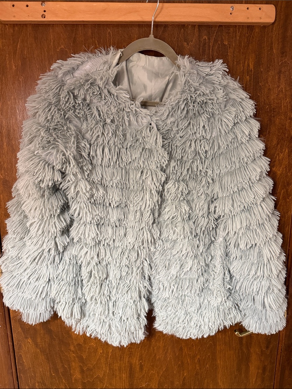 Plush Shaggy Faux-Fur Cardigan Sweater - Light Gray